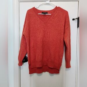 Tahari V-Neck Sweater - Warm Heather Orange Cashmere Sz L
